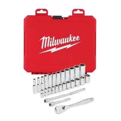 1/4 Drive 28 pc Ratchet + Socket Set Metric