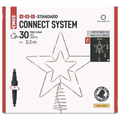 EMOS VÁNOČNÍ OSVĚTLENÍ LED HVĚZDA SPOJOVACÍ 28CM 30LED IP44 TEPLÁ BÍLÁ D1ZW01