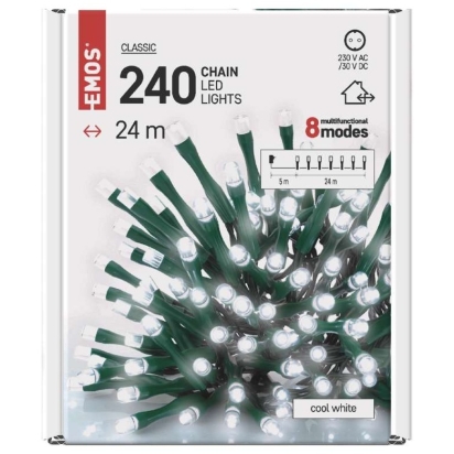 EMOS VÁNOČNÍ OSVĚTLENÍ LED ŘETĚZ PULZUJÍCÍ 24M STUDENÁ BÍLÁ IP44 ZY2160