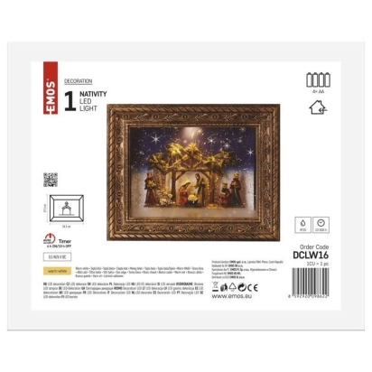 EMOS VÁNOČNÍ OSVĚTLENÍ LED OBRAZ BETLÉM 19,3X24,3CM 4XAA VNITŘNÍ TEPLÁ BÍLÁ ČASOVAČ DCLW16