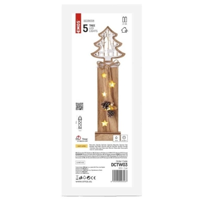 EMOS VÁNOČNÍ OSVĚTLENÍ 5LED STROM DŘEVĚNÝ 48CM 2XAA TEPLÁ BÍLÁ ČASOVAČ DCTW03