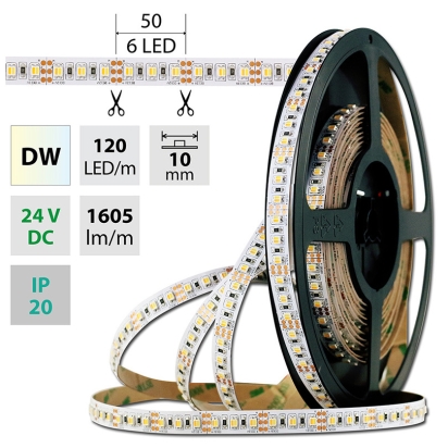 MCLED LED PÁSEK DUAL WHITE WW-CW 120LED 1605LM/M 19,2W/M 24VDC IP20 50M ML-127.632.60.2