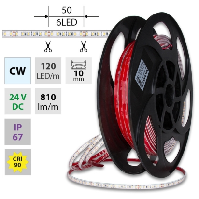 MCLED LED PÁSEK SMD2835 CW 120LED/9,6W/M 24VDC 810LM/M CRI90 IP67 10MM 50M ML-126.006.90.2