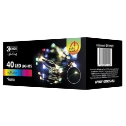 EMOS VÁNOČNÍ OSVĚTLENÍ 40 LED ŘETĚZ ZELENÝ NANO 4M ČASOVAČ MULTICOLOR IP44 ZY1918T